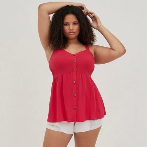 torrid Fit And Flare Rayon Slub Lace-Up Back Tank - Picture 1 of 12